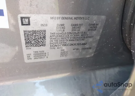 2019 Chevrolet Tahoe Lt z USA, uszkodzony, nr VIN 1GNSCBKC2KR365482